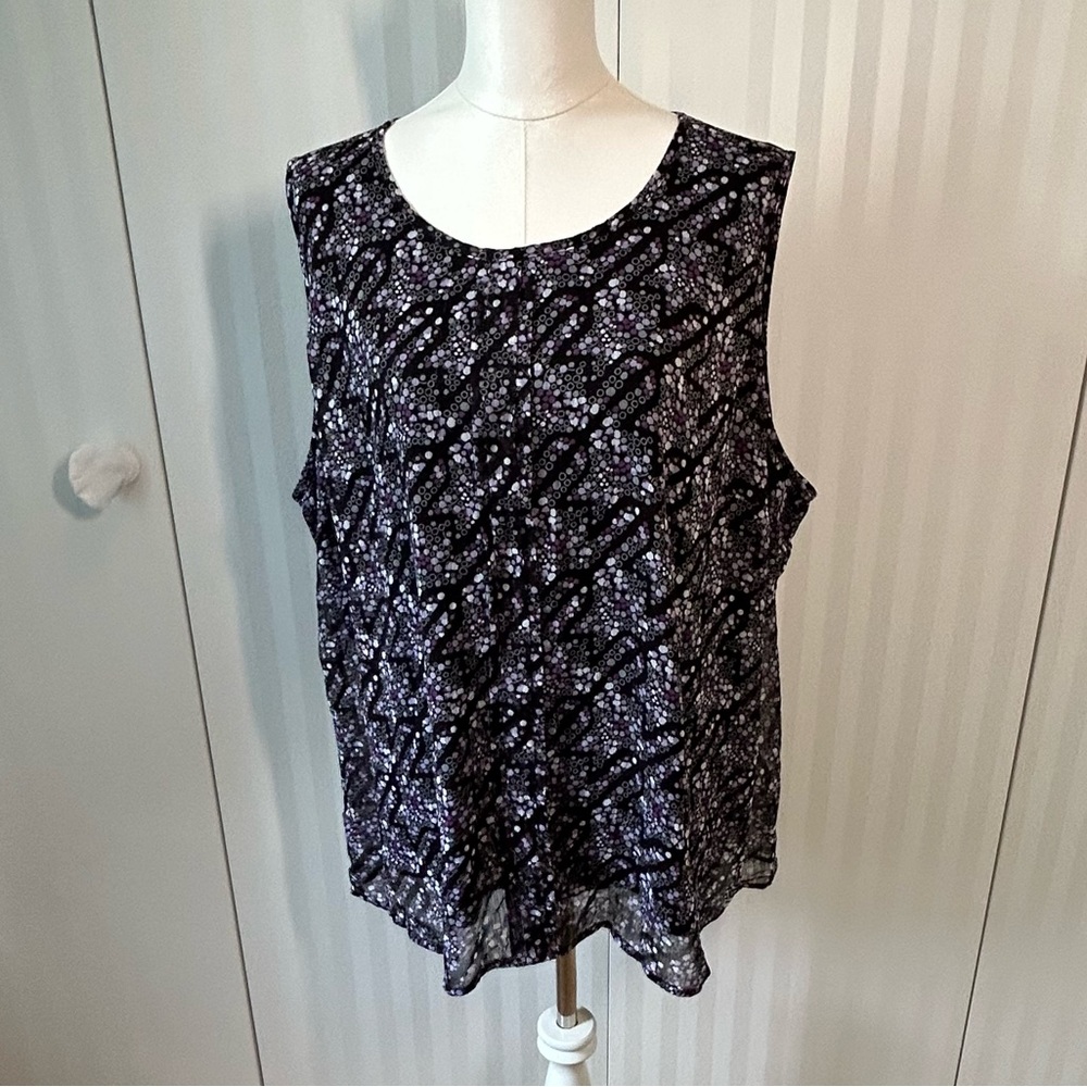 CJ Banks black purple flowers 2 layer flowy tank top Size 3X